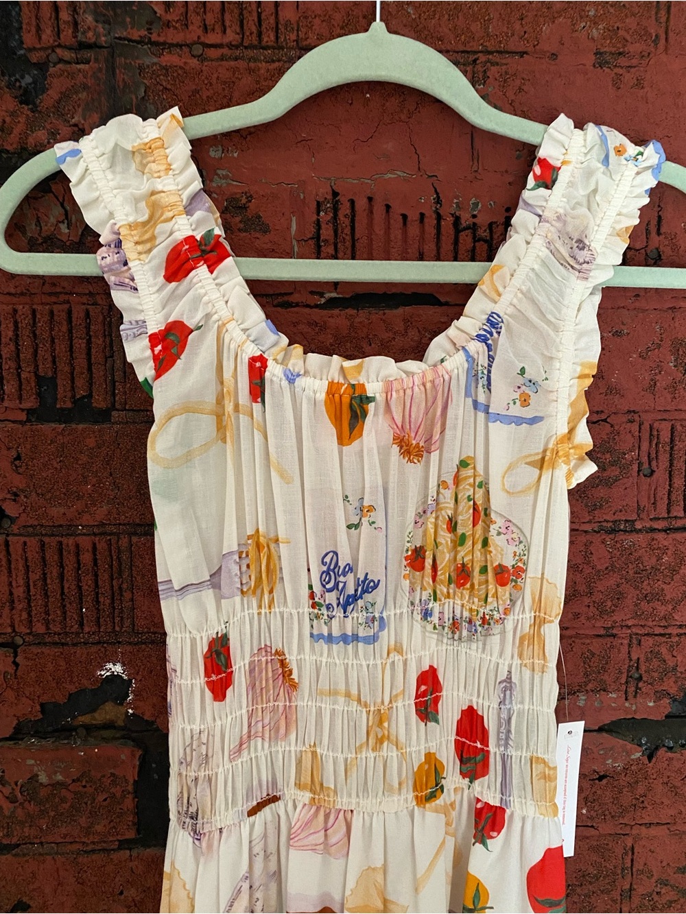 Lisa Says Gah Ivory Maxi Annie Dress, Colorful Buon Appetito Print, NWT Small - Picture 9 of 12